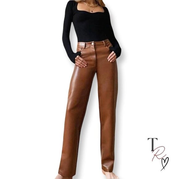 Aritzia Pants - Aritzia Wilfred NWT Funk Pants in Cognac Brown Faux Leather Size 0